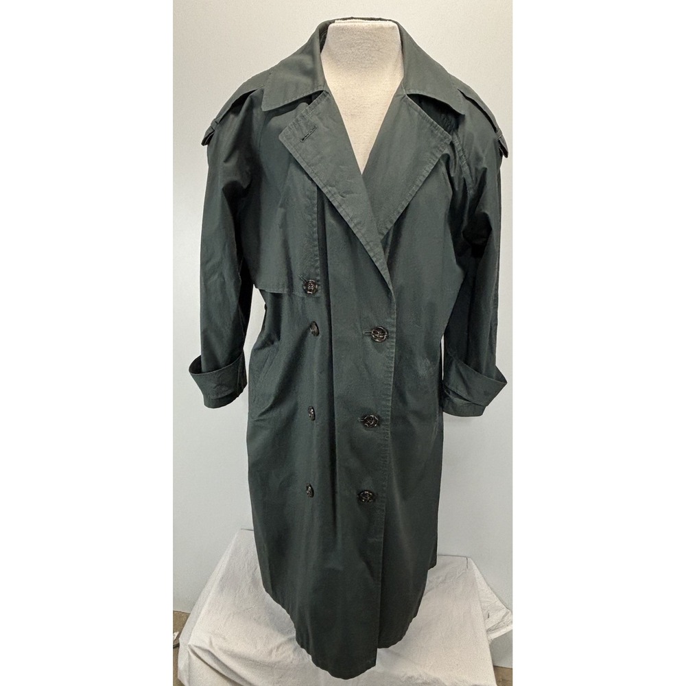 Vtg Anne Klein II Rainwear Trench Coat Sz 6p Petite Women's Green NO BELT 90s